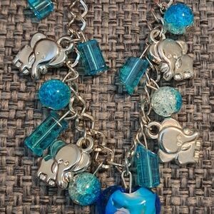 Vintage Silver Elephant Necklace with Blue Accents